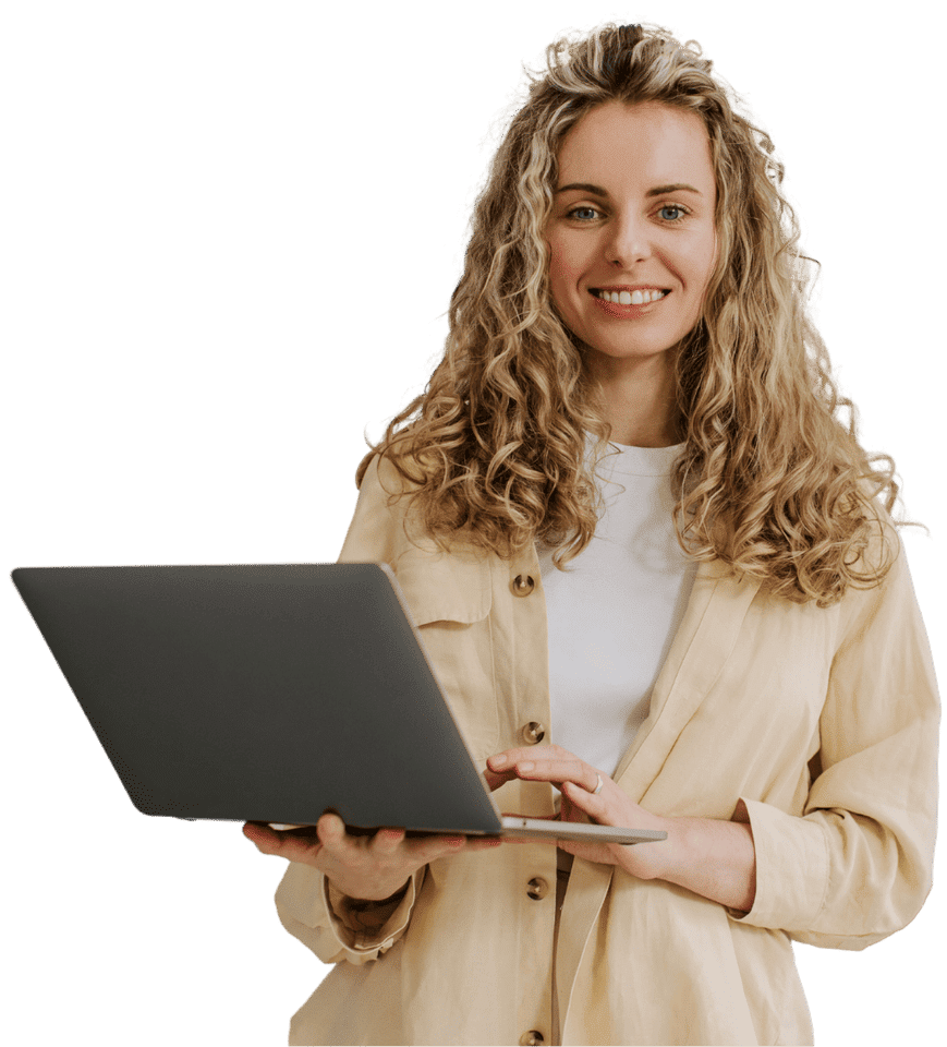 A Women Holding Laptop | CrewBloom