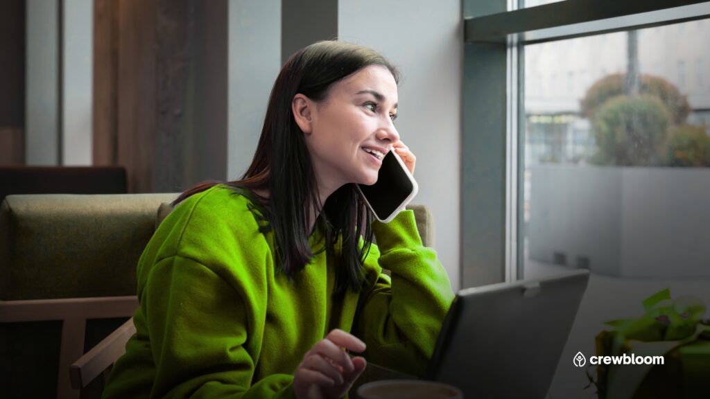 Offshore account executive taking a work call from home