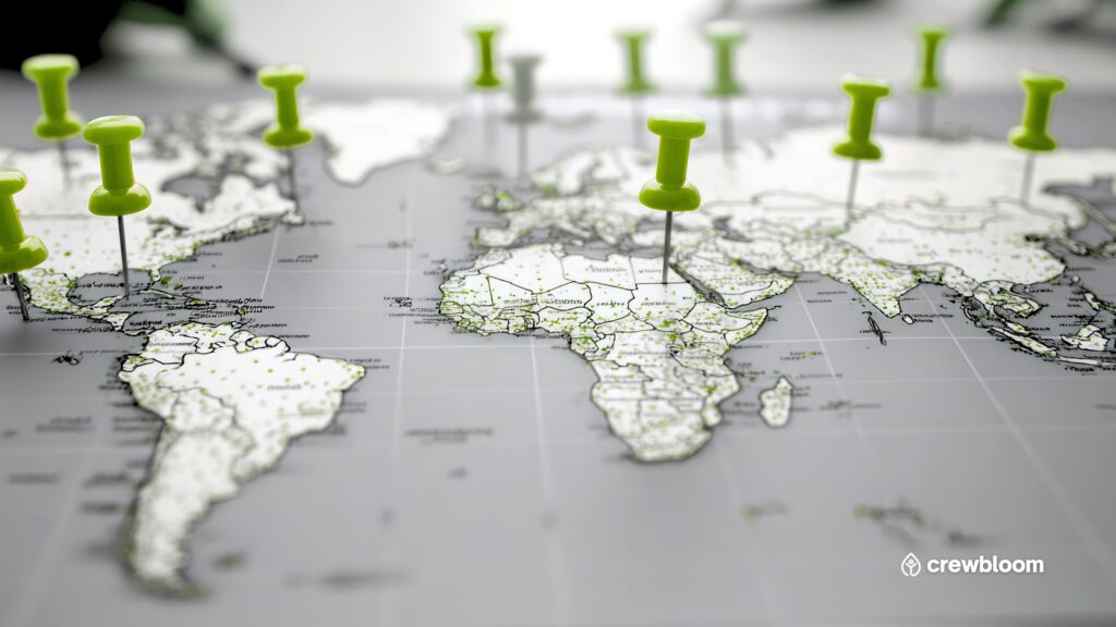 Global map highlighting differences in labor laws and compliance across countries for remote workers.